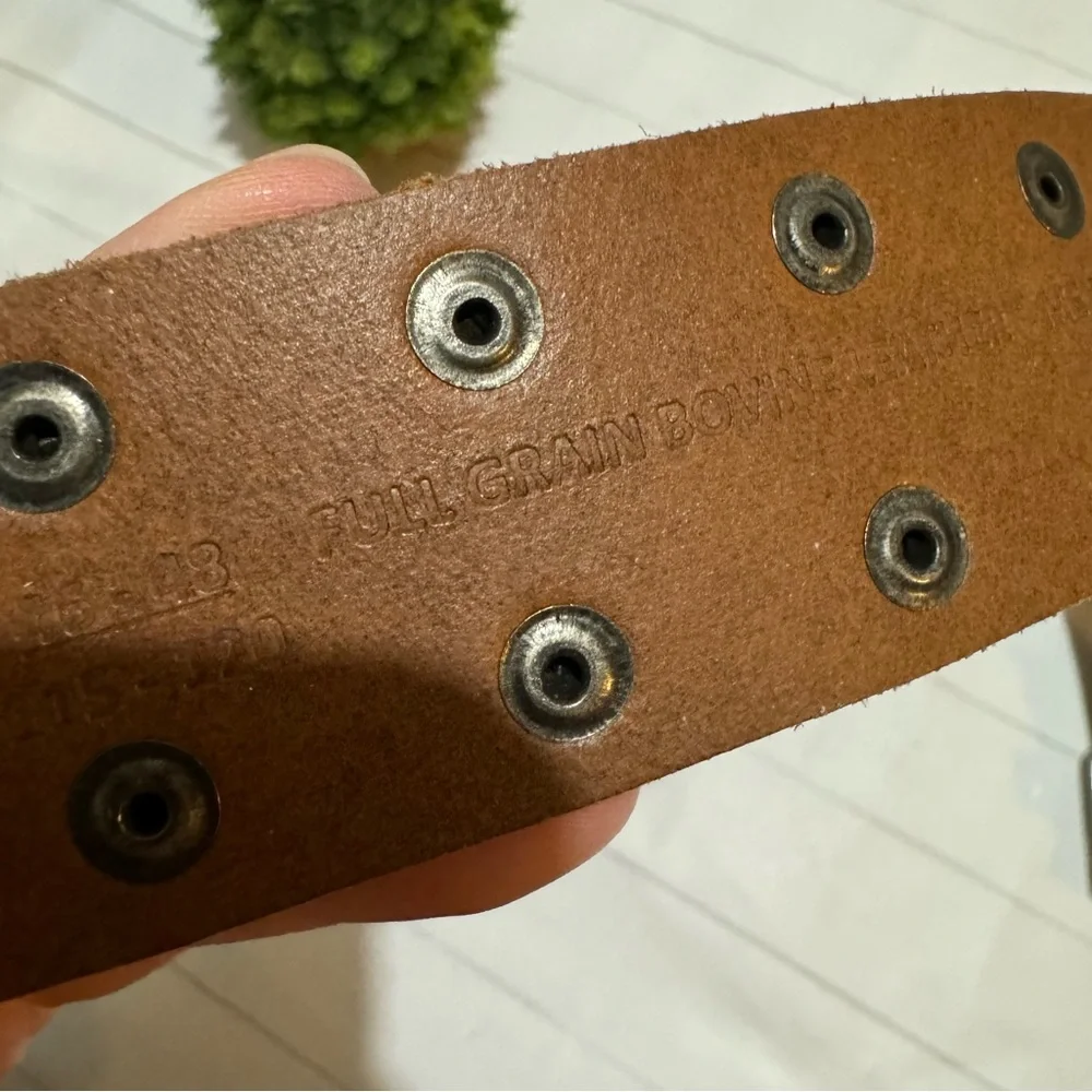 Vintage Brown Genuine Leather Studded‎ Grommet Belt Mens Size 2XL